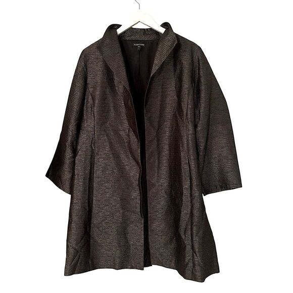Eileen Fisher Women’s Size Large Metallic Silk Lined Open Face Cardigan Coat - Picture 4 of 12